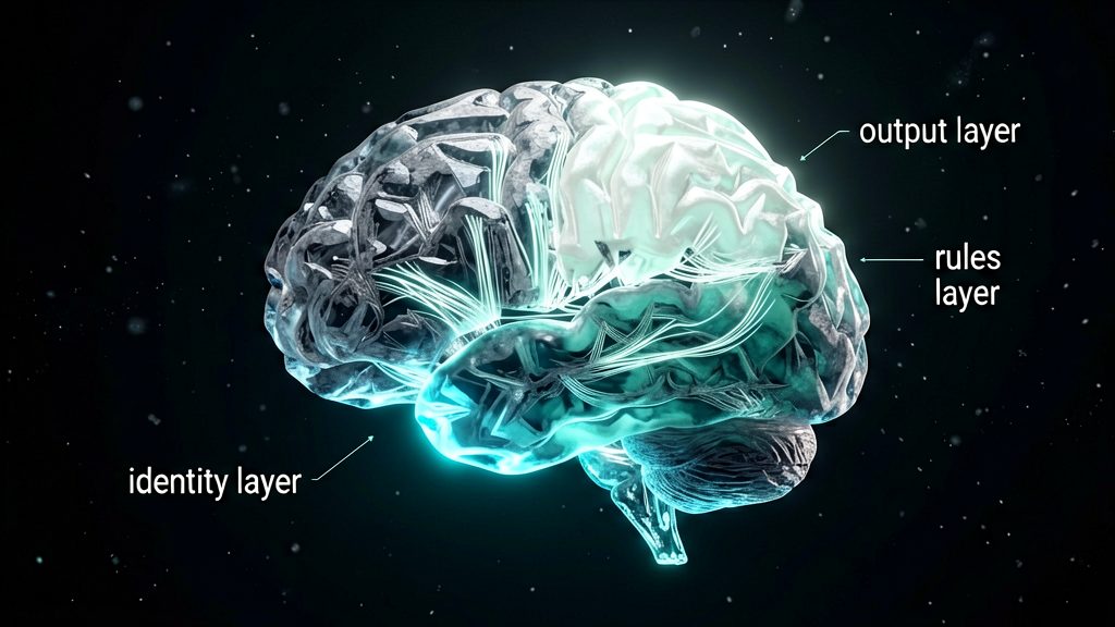 Macro shot of a glowing crystalline brain-like structure suspended in dark space
