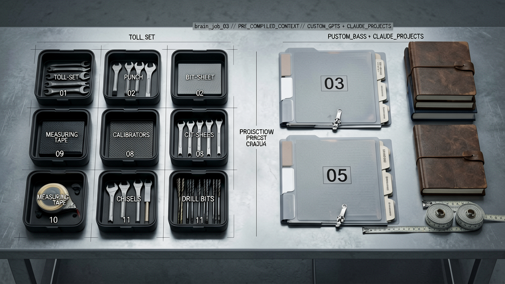Forensic shot of two distinct workshop benches on cold metal surface