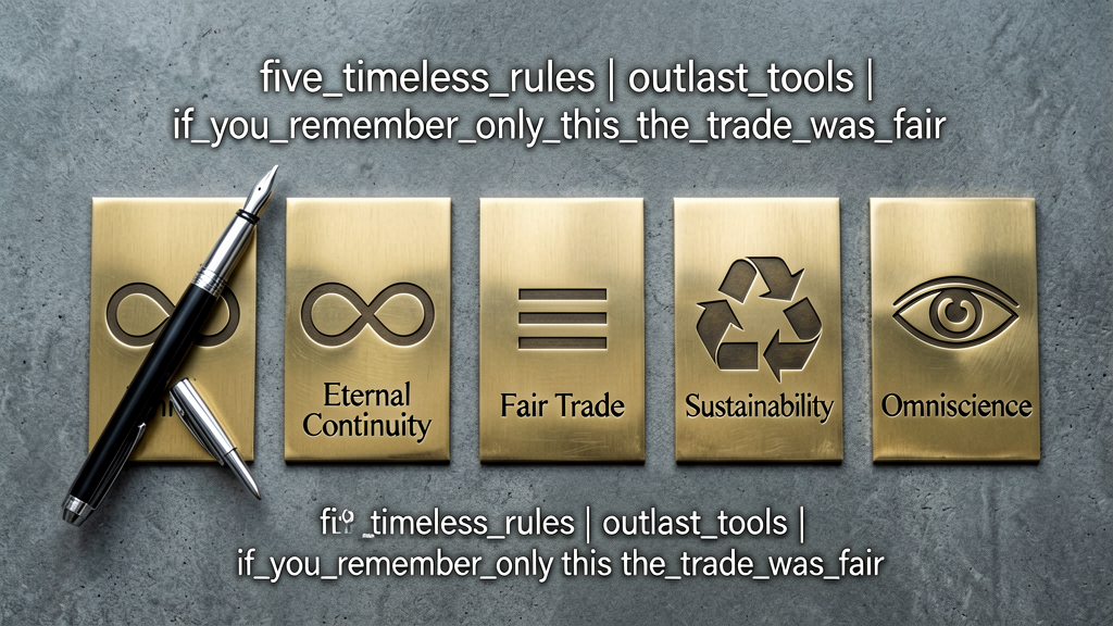 Top-down forensic shot of five elegant brass plaques arranged in a clean horizontal row on cold institutional surface