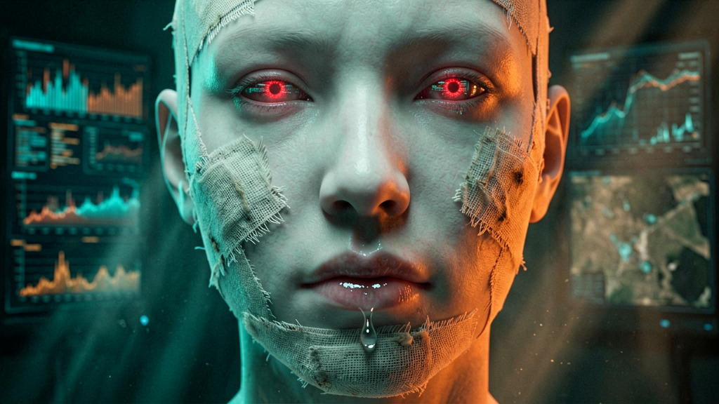 A macro shot focusing on the lower face of the pale humanoid figure: the pale lips, exposed jawline, and chin