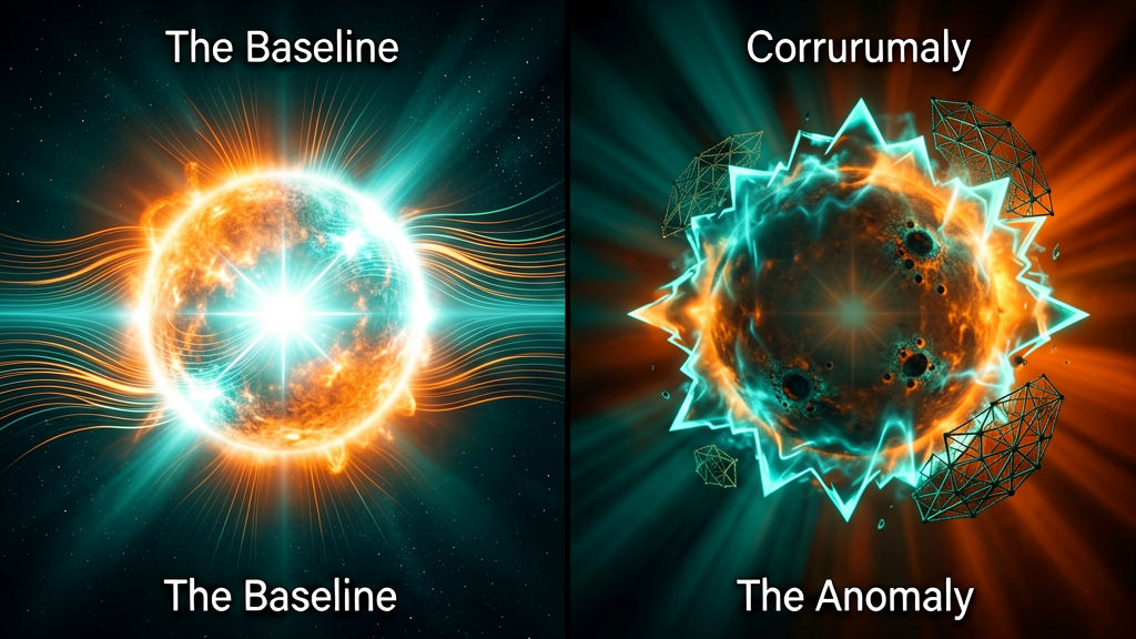 A split-screen visual or holographic comparison. On the left, a vibrant