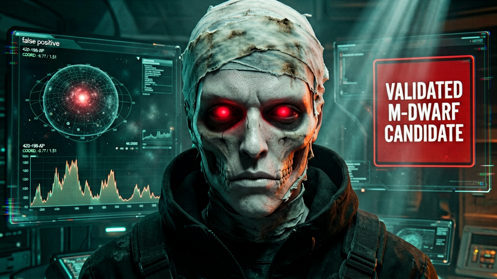 Close-up of the pale humanoid figure with glowing red pupils in otherwise hollow eye sockets