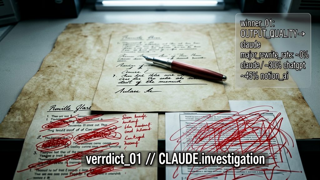Forensic-archive shot. A single elegant fountain pen resting on a finished handwritten document under cold institutional overhead lighting