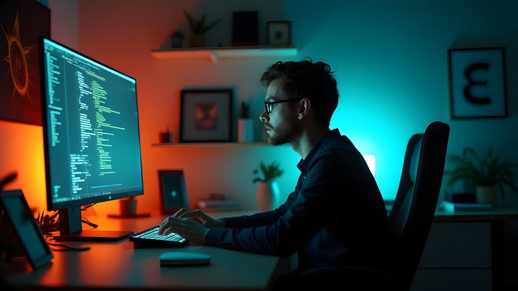 Peter Steinberger, an Austrian developer, intently codes on a bright monitor in a dimly lit home office