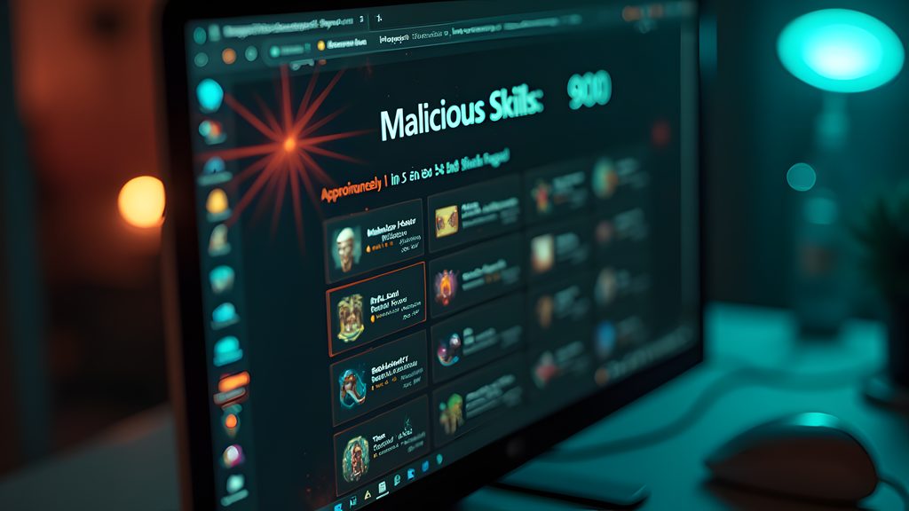 A close-up on a desktop computer screen displaying the 'ClawHub' skill marketplace web interface