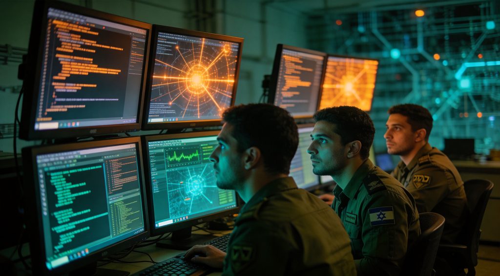 A clandestine sales presentation by an NSO Group representative displaying Pegasus exploit capabilities on a large screen to a group of sole...