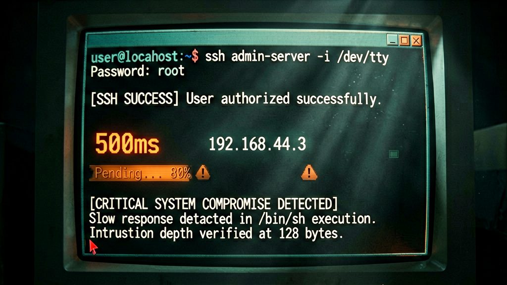 A close-up on a terminal displaying a successful SSH login prompt on a local machine. Below the login success message