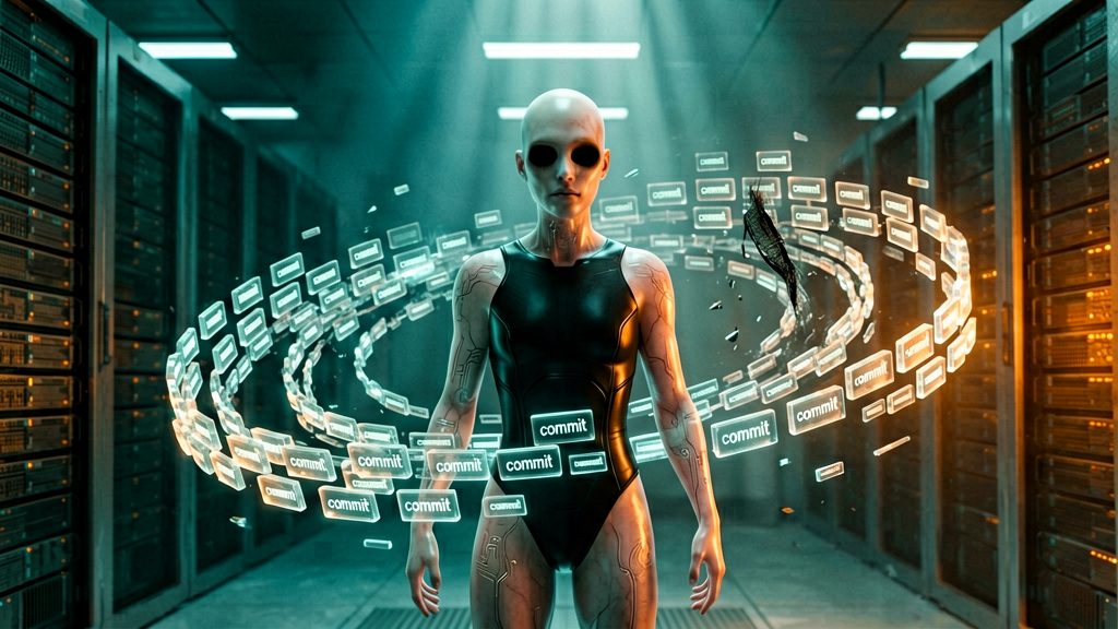 A pale humanoid figure with hollow void-black eye sockets, translucent ashen skin showing faint circuit-pattern veins beneath, bald head